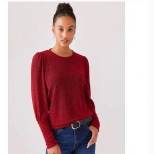 Karen Kane Red Metallic Bishop Sleeves Dressy Top